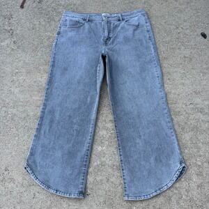 LOGO Lori Goldstein Womens Grey Straight Leg Jeans Curved Tulip Hem Size 16
